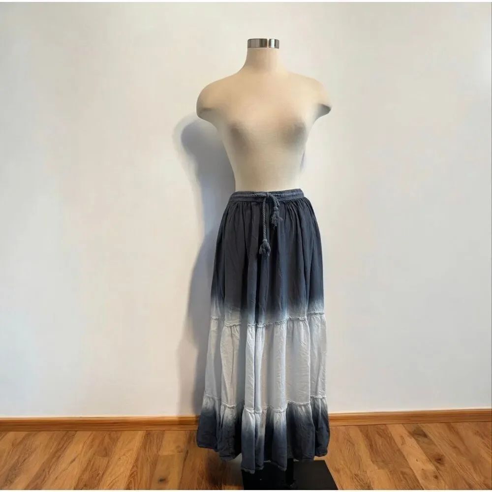 Vintage Cute Options Peasant Prairie Skirt Boho Tie Dye Blue Grey White M